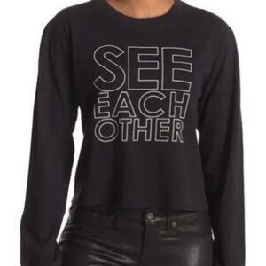 New Abound Nordstrom See Each Other Cropped Graphic Long Sleeve Tee Black
